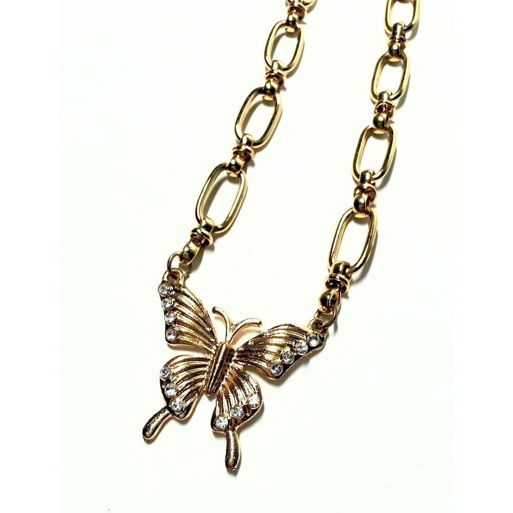 Vintage 18K Gold Filled Cz Butterfly Necklace 20" /Cadena de Mariposa Bano Oro
